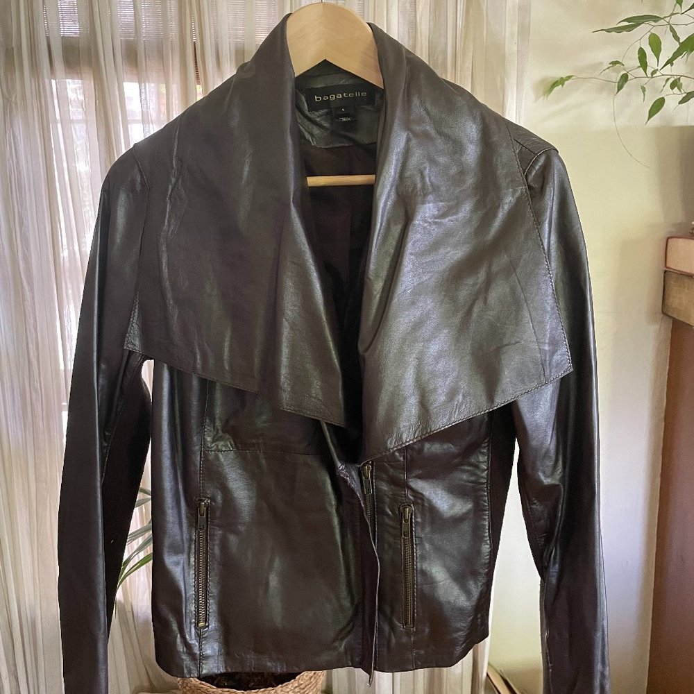 Bagatelle Genuine Leather Women's Jacket with shawl collar